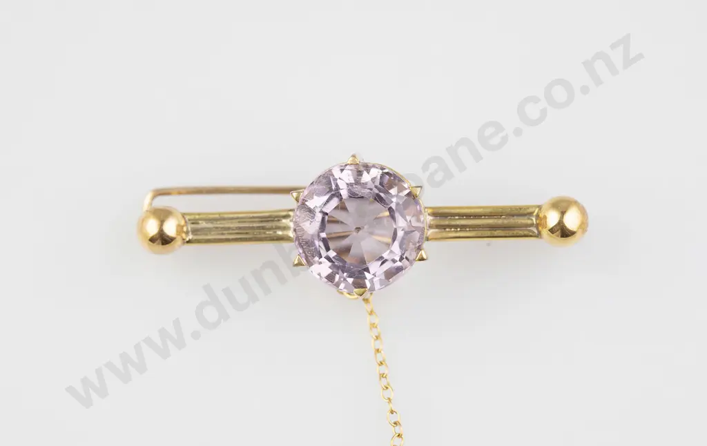 Edwardian 9ct Single Amethyst Bar Brooch Image 1++