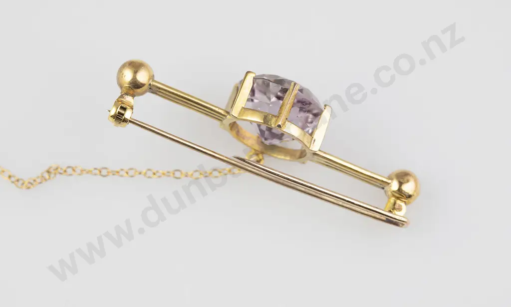 Edwardian 9ct Single Amethyst Bar Brooch Image 1++