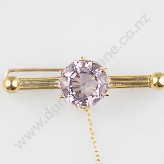 Edwardian 9ct Single Amethyst Bar Brooch