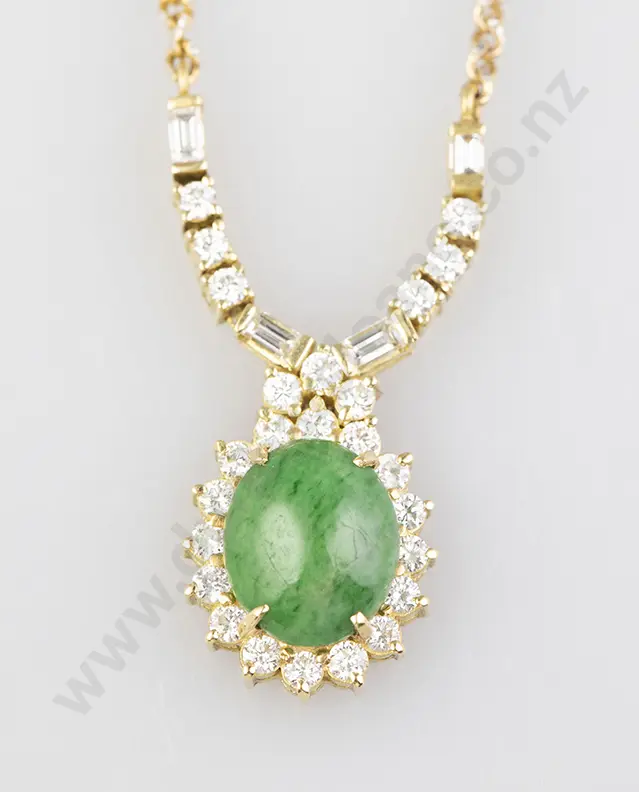 14ct Jade and Diamond Necklace Image 1++