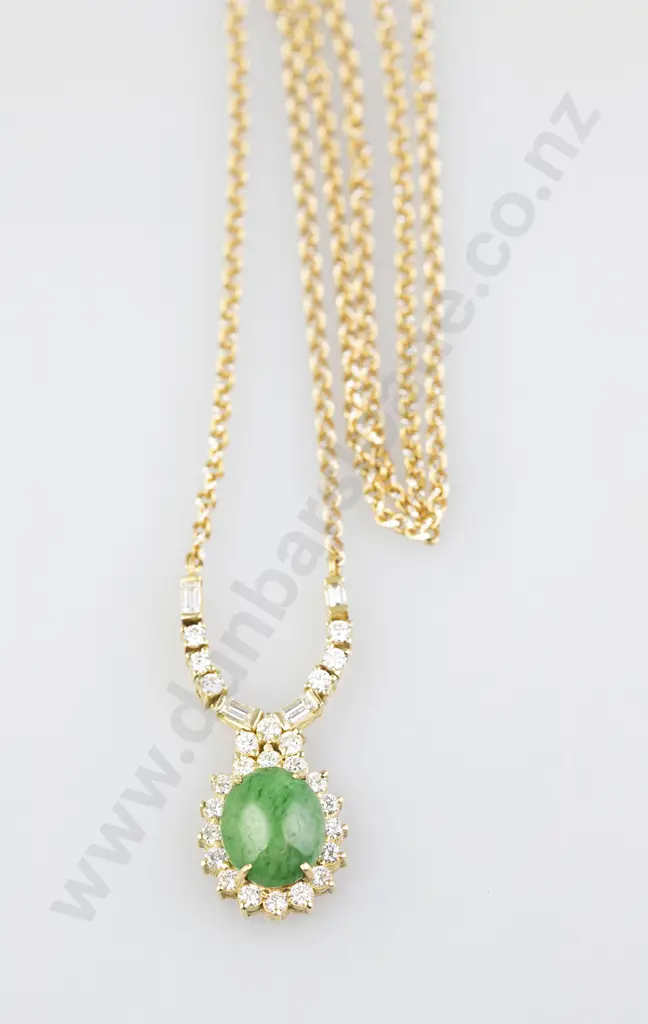 14ct Jade and Diamond Necklace Image 1++