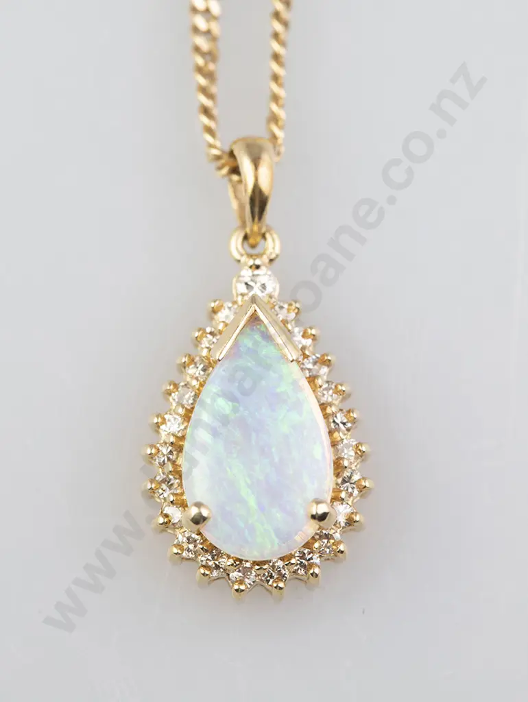 14ct 24stone Opal and Diamond Cluster Pendant Image 1++