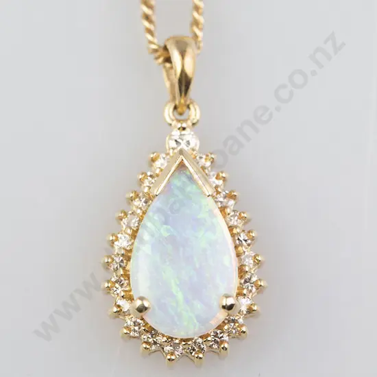 14ct 24stone Opal and Diamond Cluster Pendant