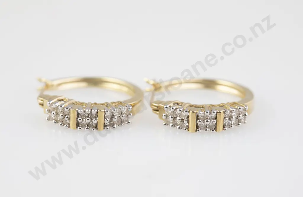 Pair 10ct Diamond Hoop Earrings Image 1++