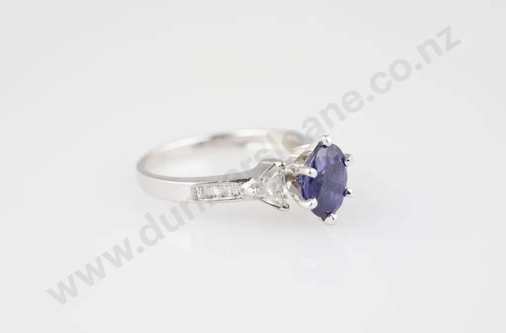 18ct White Gold Three Stone Sapphire and Diamond Ring Image 1++