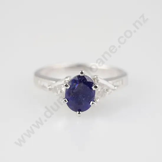 18ct White Gold Three Stone Sapphire and Diamond Ring