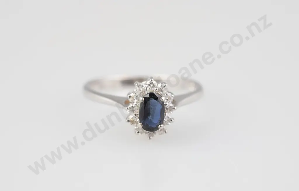 14ct White Gold 13stone Sapphire and Diamond Cluster Ring Image 1++