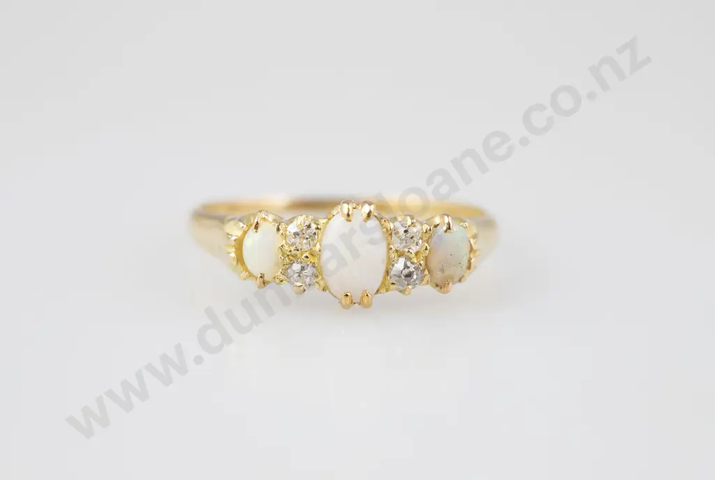 Victorian Milk Opal and Diamond Bridge Ring Image 1++