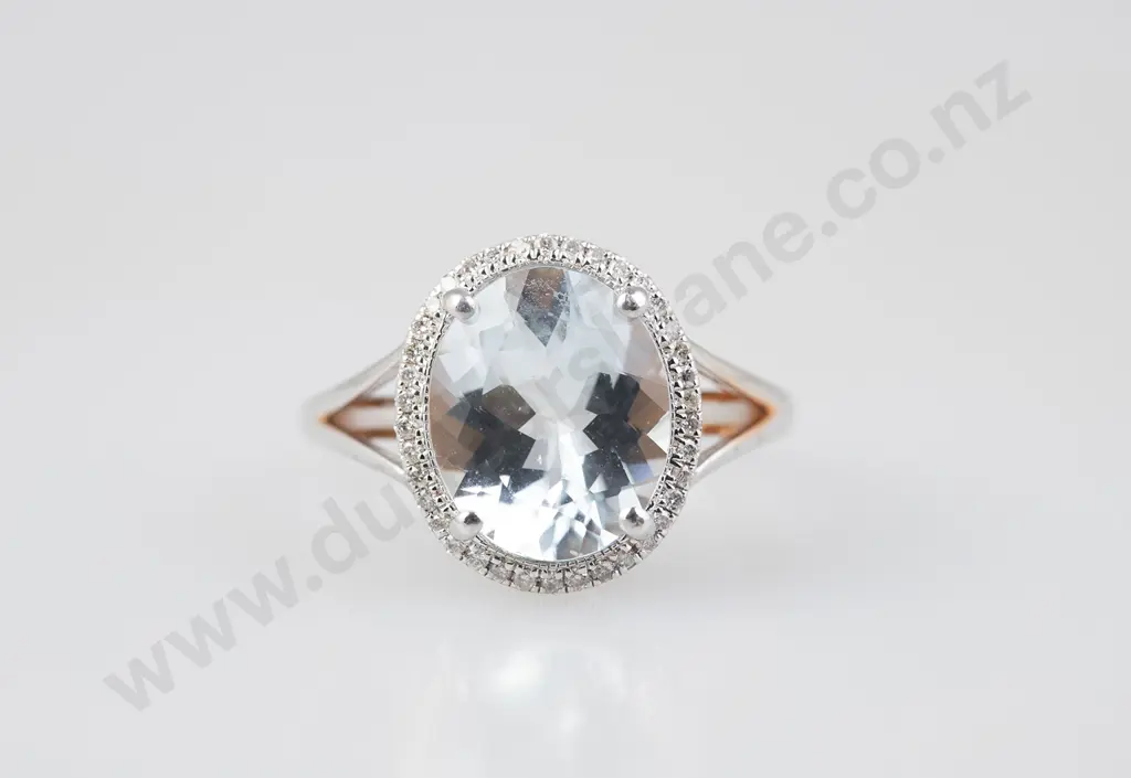 14ct White Gold Single Aquamarine and Diamond Cluster Ring Image 1++