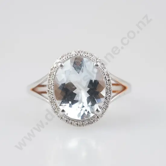14ct White Gold Single Aquamarine and Diamond Cluster Ring