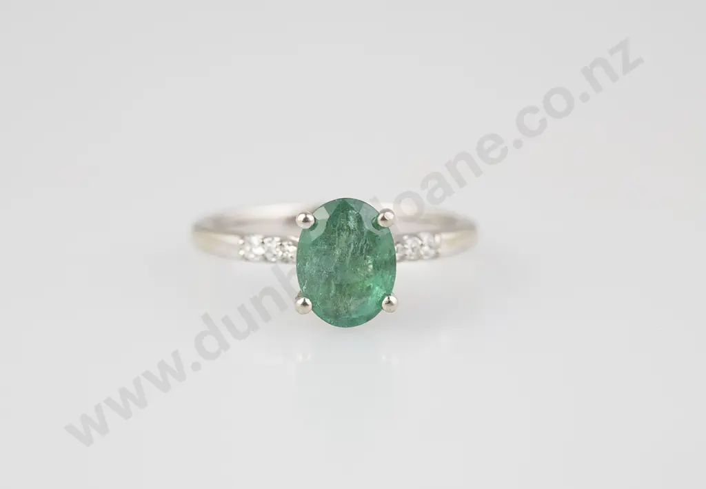 14ct White Gold Single Emerald Ring Image 1++