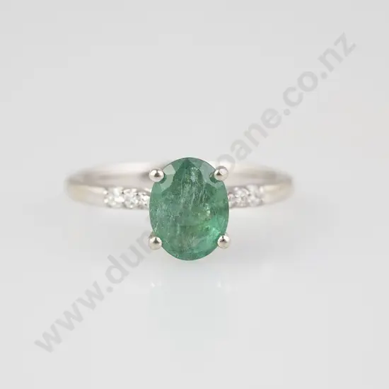 14ct White Gold Single Emerald Ring