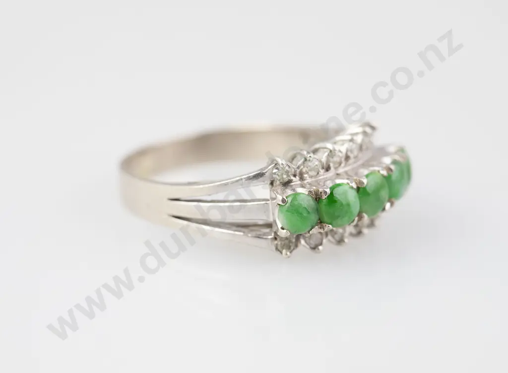 14ct White Gold 17stone Jade and Diamond Dress Ring Image 1++