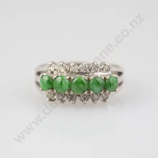 14ct White Gold 17stone Jade and Diamond Dress Ring