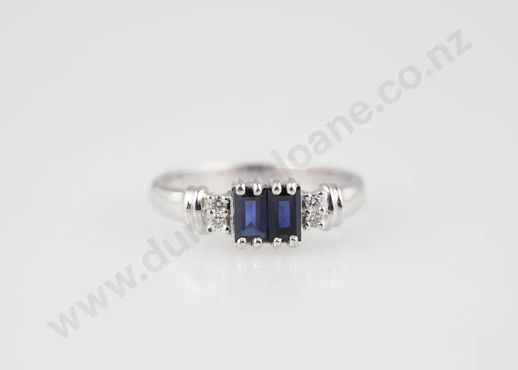 18ct White Gold Six Stone Sapphire and Diamond Bridge Ring Image 1++