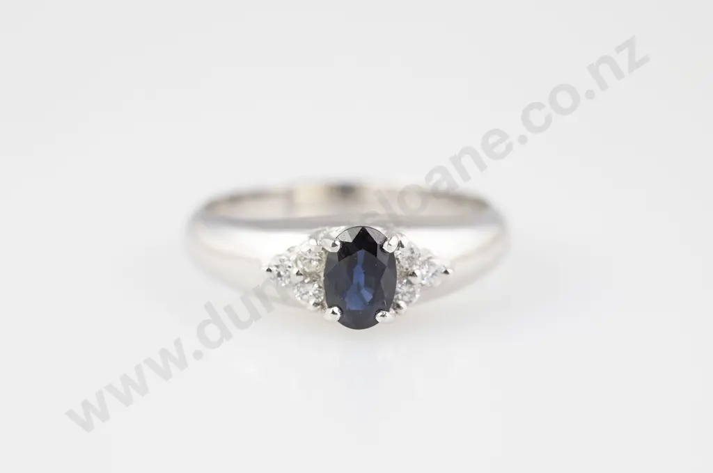 18ct White Gold Seven Stone Sapphire and Diamond Band Ring Image 1++