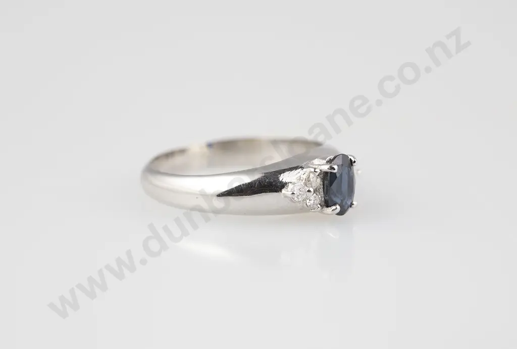 18ct White Gold Seven Stone Sapphire and Diamond Band Ring Image 1++