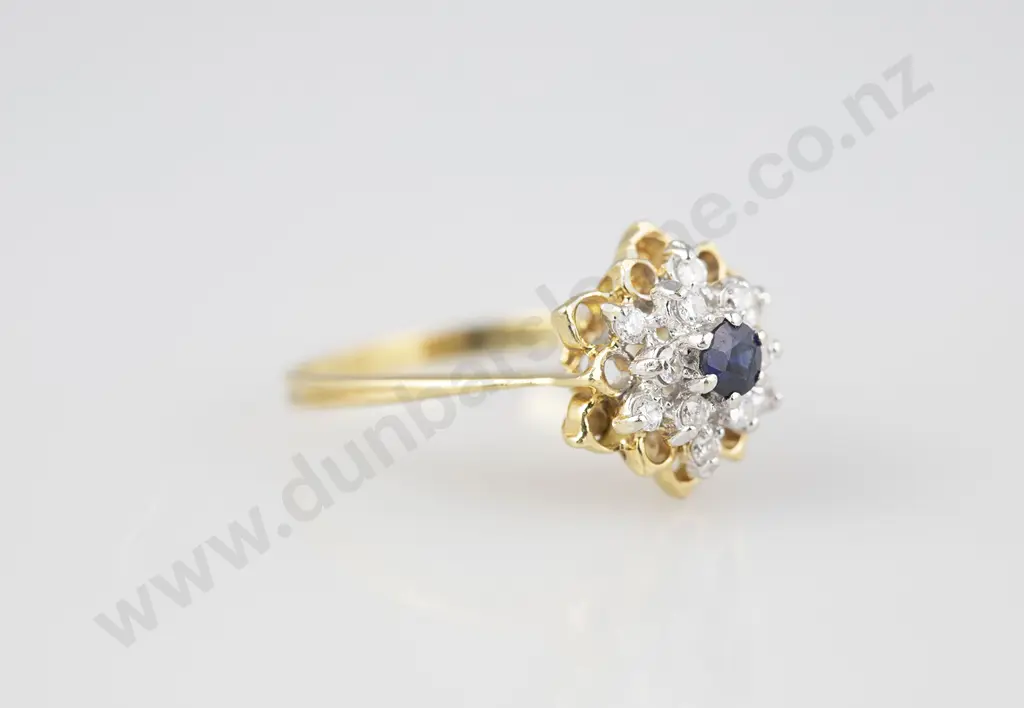 18ct 13stone Sapphire and Diamond Floret Cluster Ring Image 1++