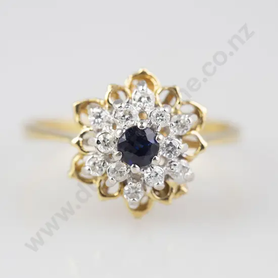 18ct 13stone Sapphire and Diamond Floret Cluster Ring