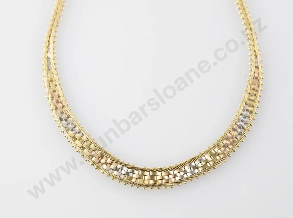 18ct Tri-colour Gold Flat Fancy Rail Link Necklace Image 1++