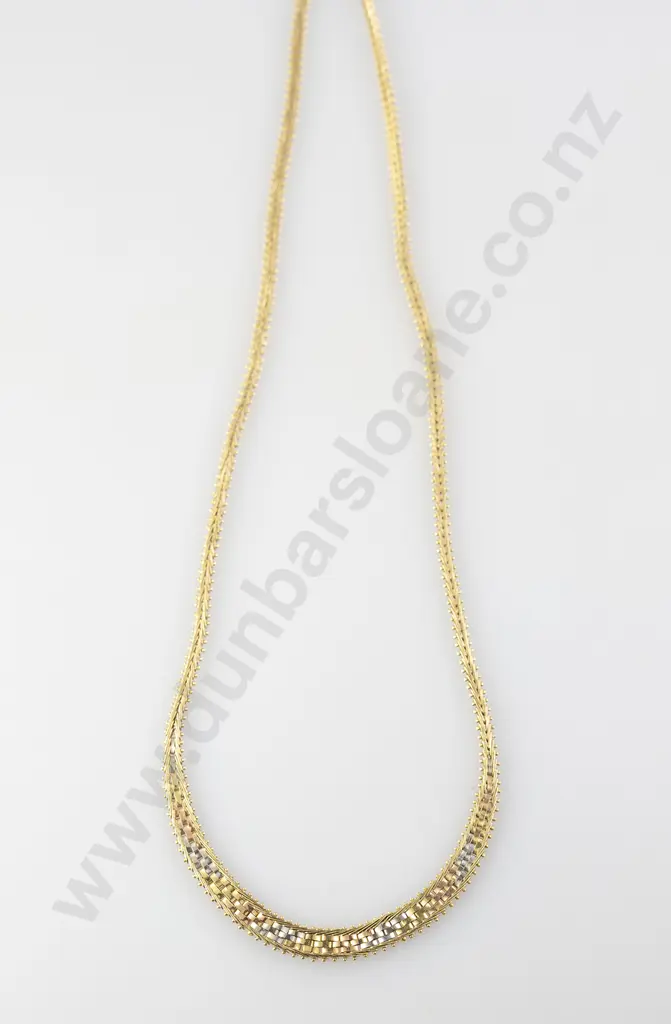 18ct Tri-colour Gold Flat Fancy Rail Link Necklace Image 1++
