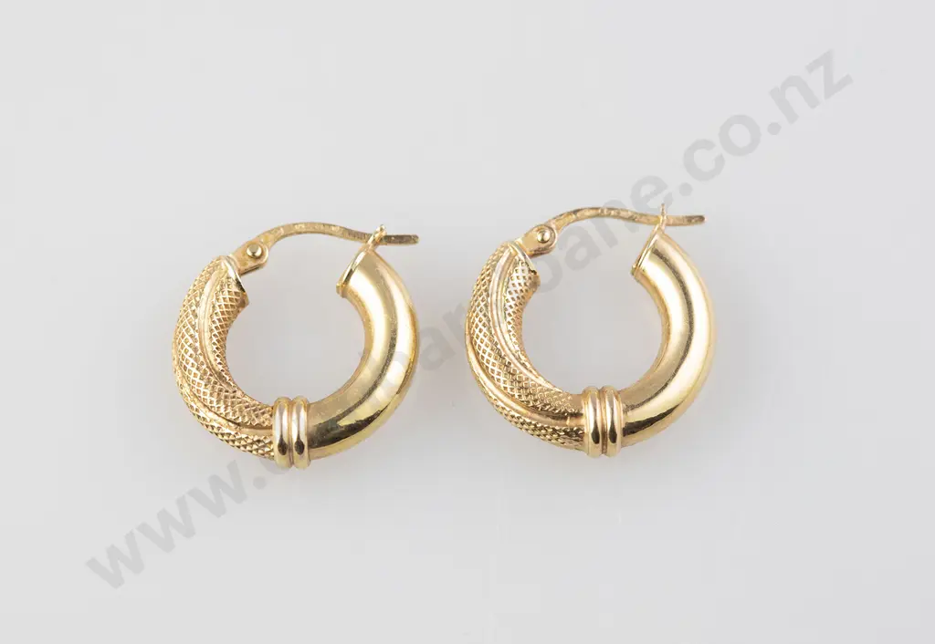 Pair 9ct Double Ring Pendant Earrings Image 1++