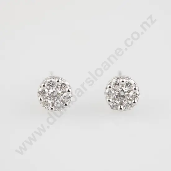 Pair 18ct White Gold Diamond Cluster Stud Earrings