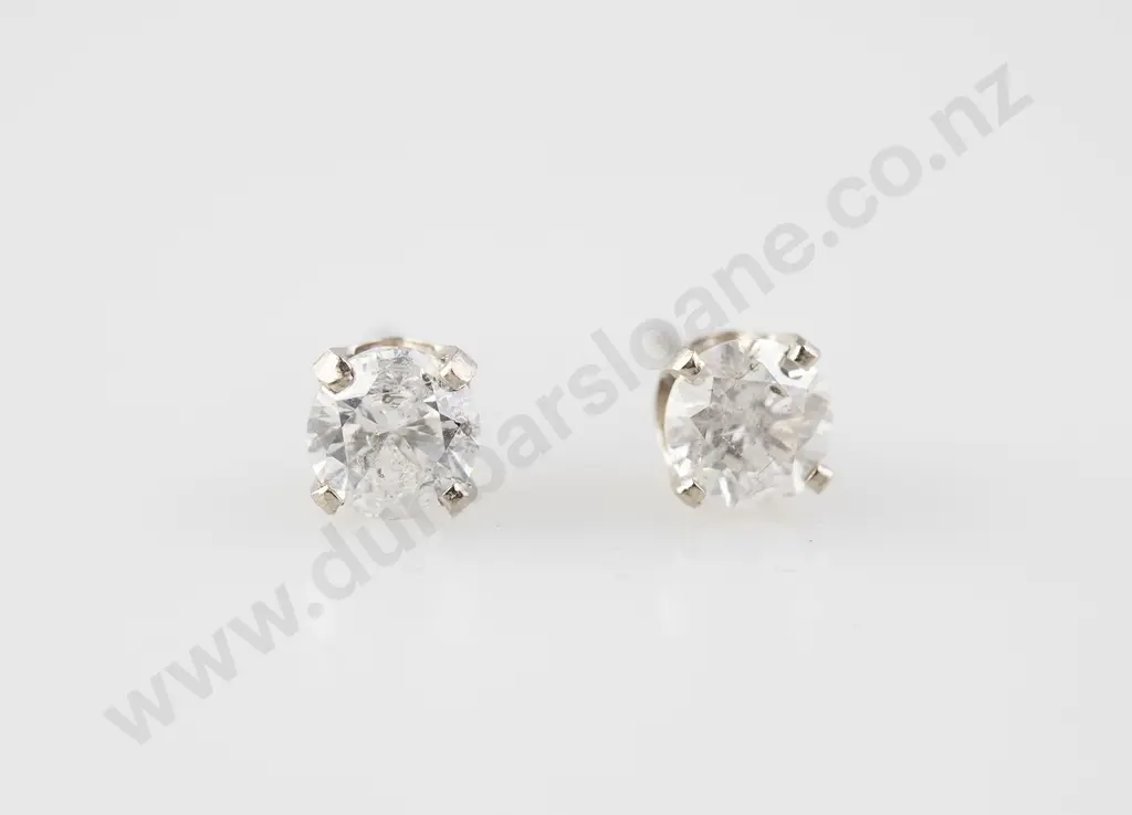 Pair 14ct White Gold Solitaire Diamond Stud Earrings Image 1++