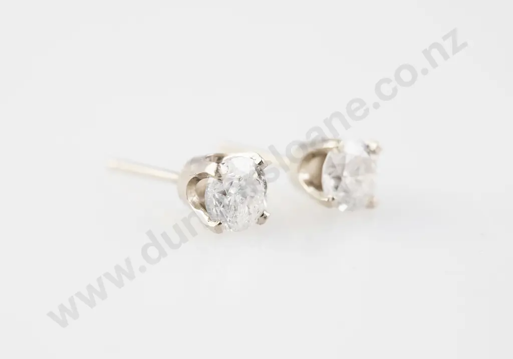 Pair 14ct White Gold Solitaire Diamond Stud Earrings Image 1++