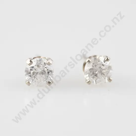 Pair 14ct White Gold Solitaire Diamond Stud Earrings