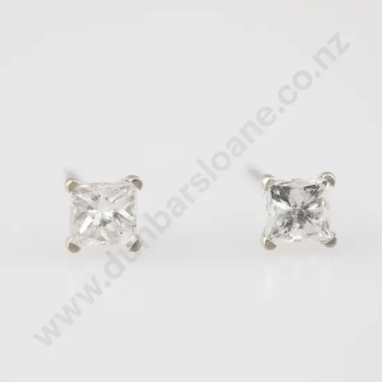 Pair 14ct White Gold Solitaire Diamond Stud Earrings