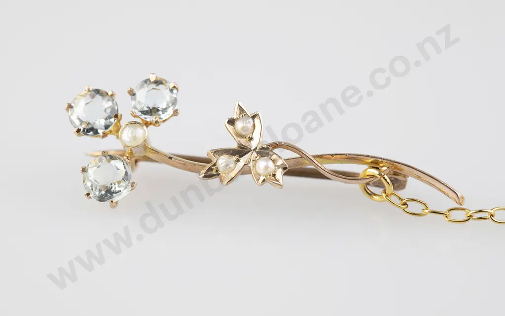 Victorian 9ct Aquamarine and Seed Pearl Bar Brooch Image 1++