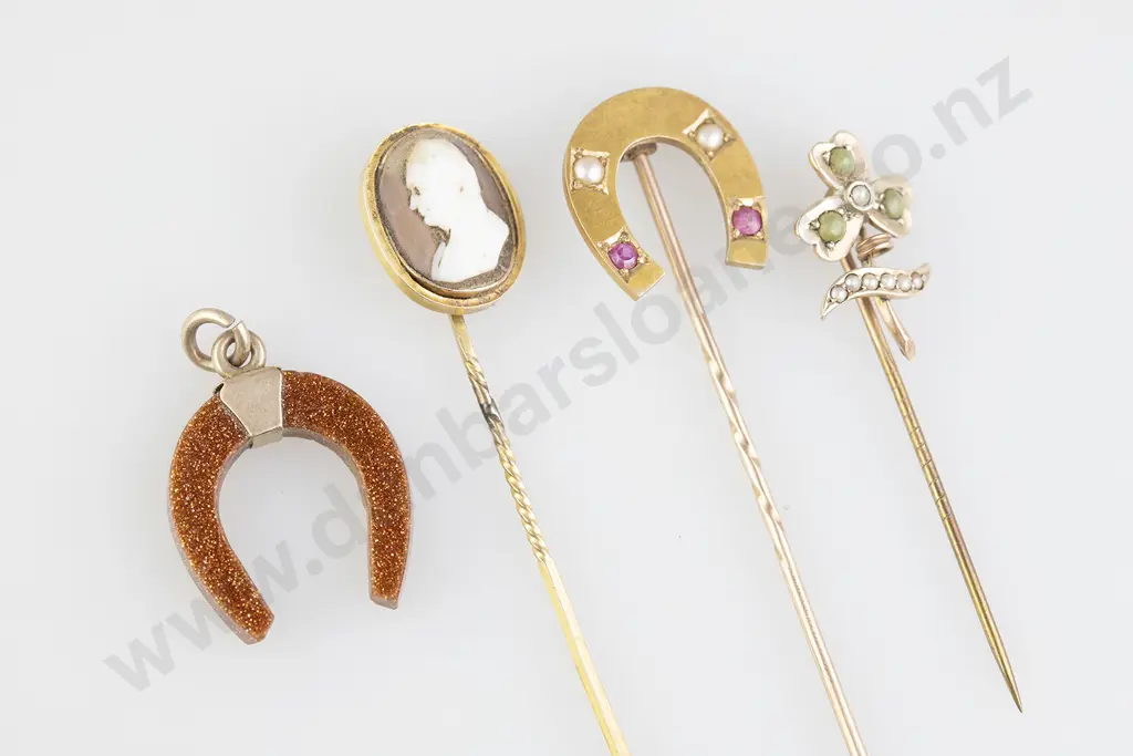 Three Victorian Stick Pins and Charm Image 1++