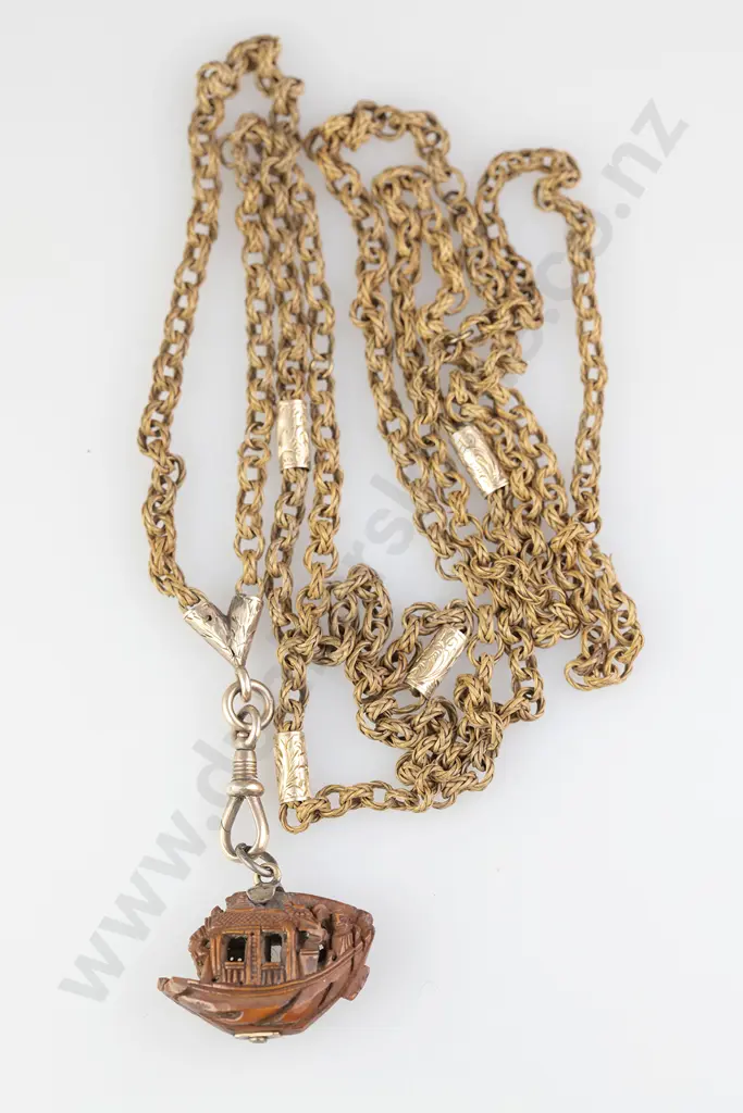 Victorian Finely Woven Straw Trace Link Muff Chain Image 1++