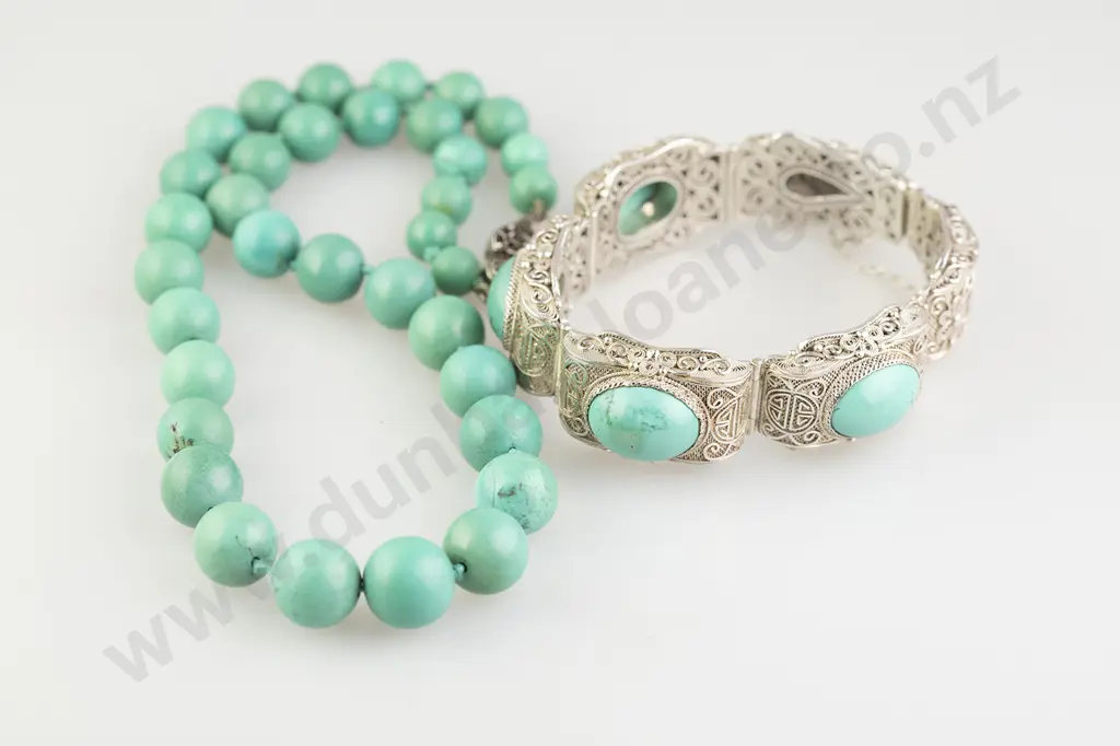 Chinese Filigree Silver and Turquoise Bracelet Image 1++