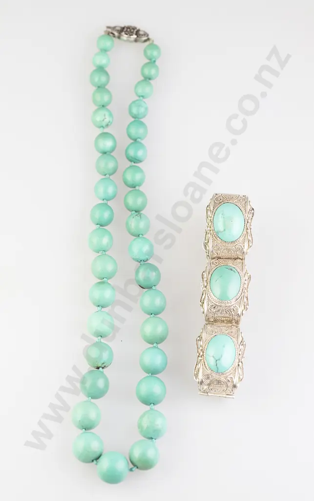 Chinese Filigree Silver and Turquoise Bracelet Image 1++