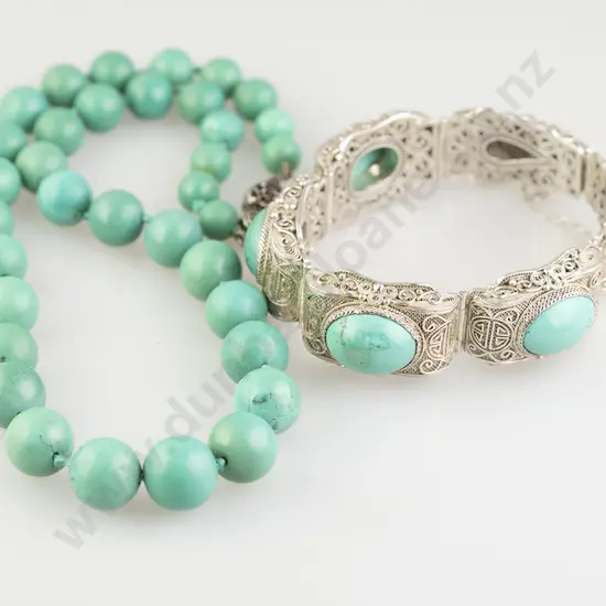 Chinese Filigree Silver and Turquoise Bracelet