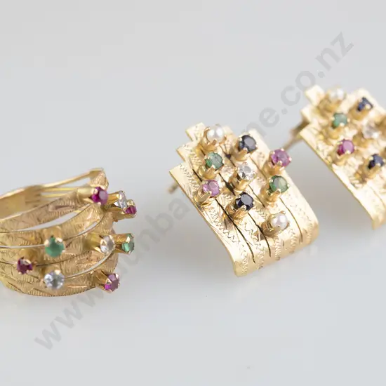 18ct 20stone Emerald Harem Ring and Near Matching Earrings