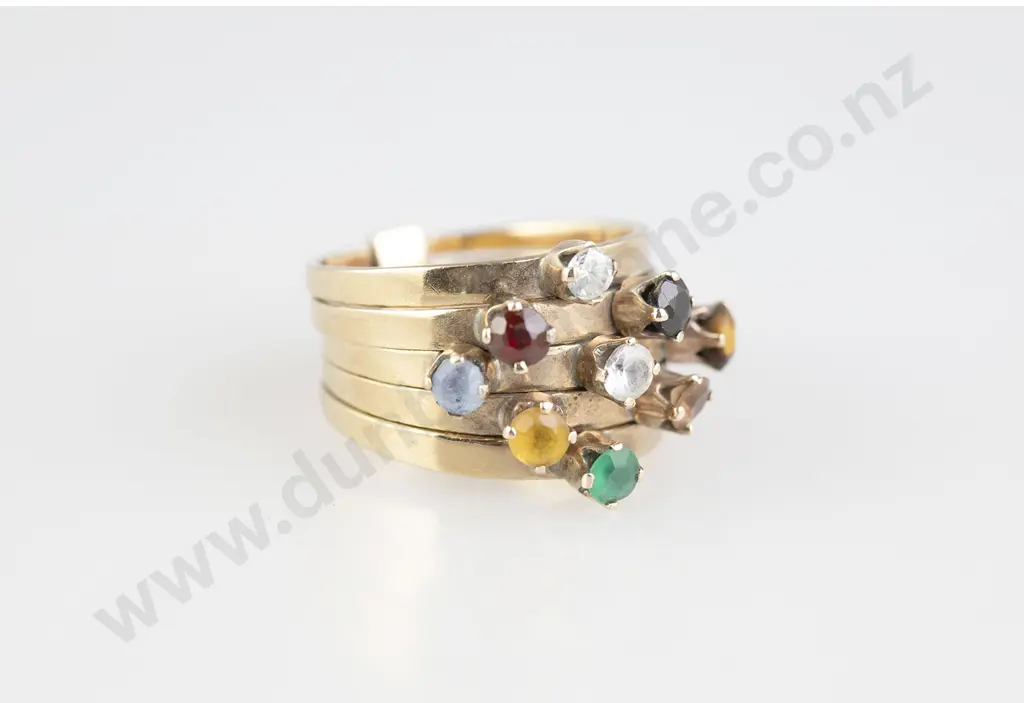 14ct Nine Stone Multi-Gem Five Band Ring Image 1++