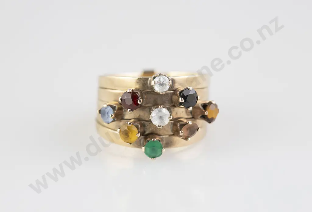 14ct Nine Stone Multi-Gem Five Band Ring Image 1++