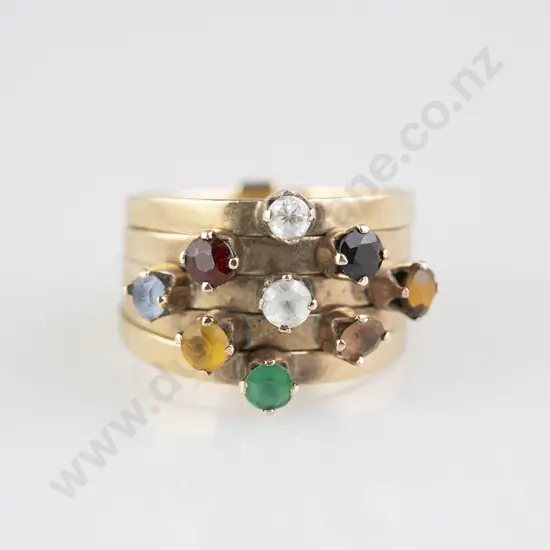 14ct Nine Stone Multi-Gem Five Band Ring