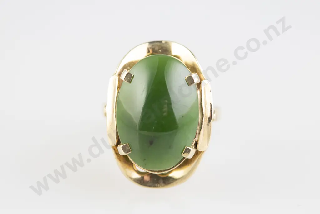 9ct Single Greenstone Panel Dress Ring Image 1++