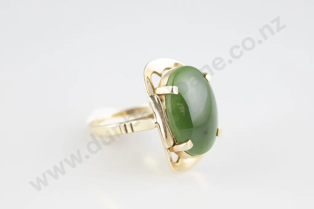 9ct Single Greenstone Panel Dress Ring Image 1++