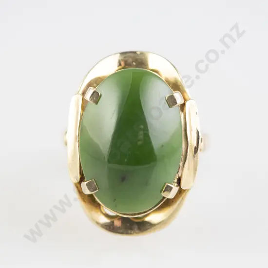 9ct Single Greenstone Panel Dress Ring