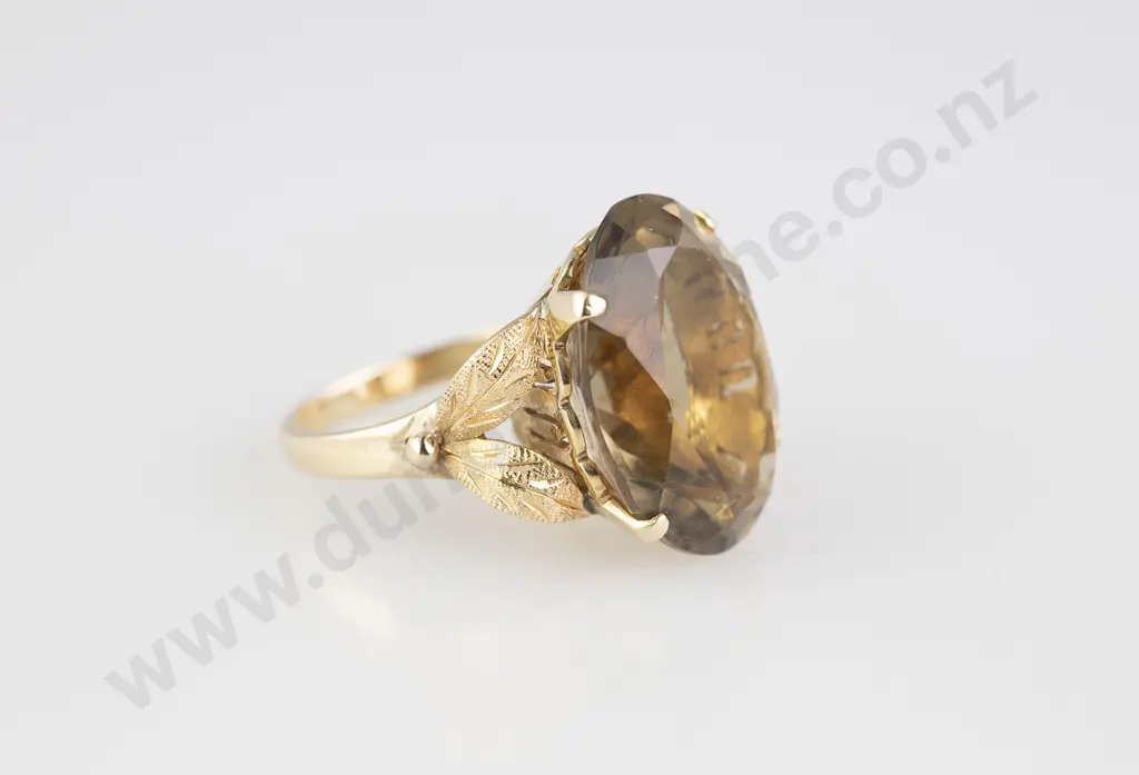 14ct Single Stone Smokey Quartz Dress Ring Image 1++