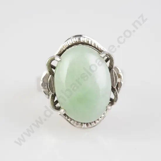 9ct White Gold Single Jade Panel Ring
