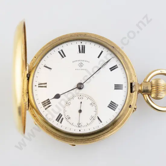 18ct Rotherhams Hunter Cased Lever Wind Pocket Watch