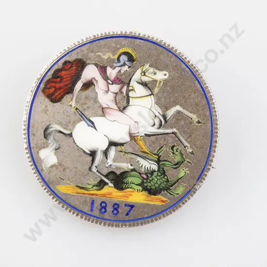 1887 British Silver Enamelled Crown Brooch