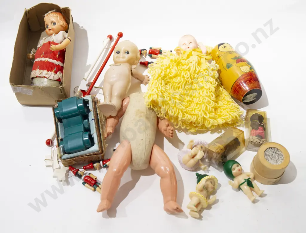 Toys Including Russian Stacking Doll and Celluloid Kewpie Doll Image 1++