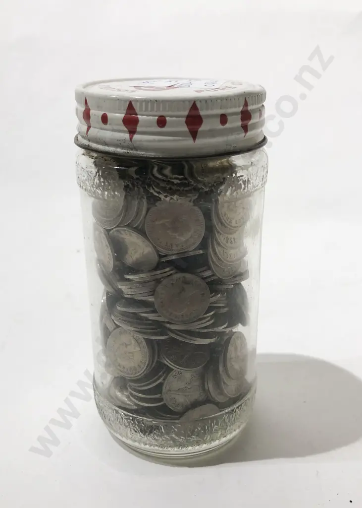 Jar Of NZ Silver Threepences Image 1++